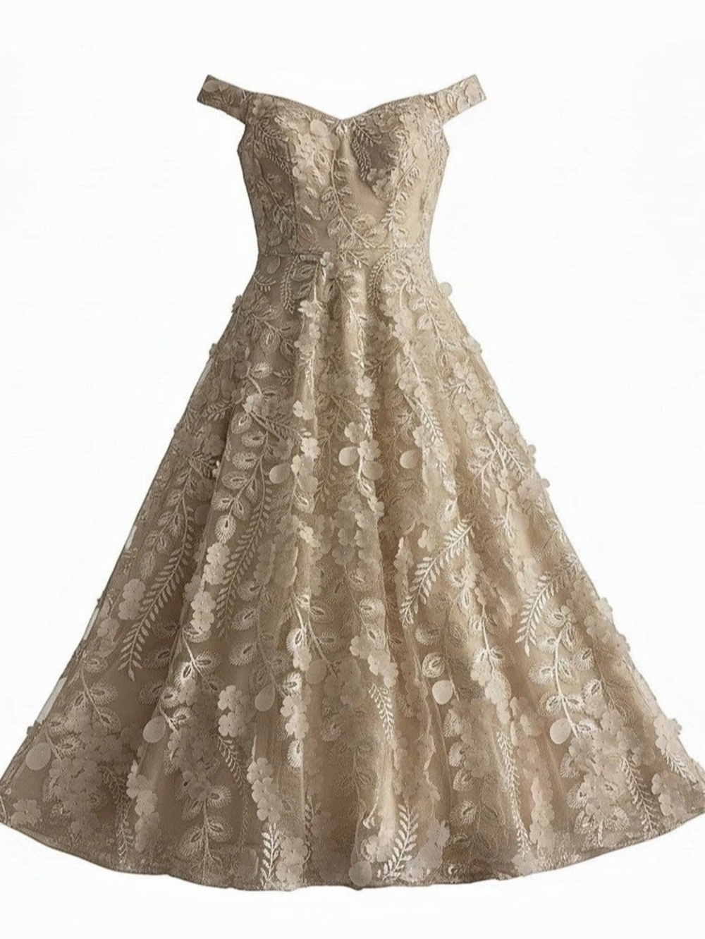 Carmen Marc Valvo Floral Lace Midi Dress in Cream & Pink Size 6